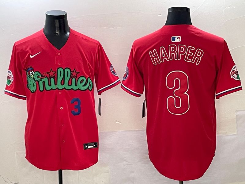 Men Philadelphia Phillies #3 Harper Red three generations Joint Name 2025 Nike MLB Jersey style 4